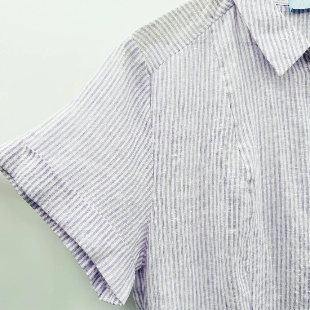 Hill House Laura Dress Linen Stripe Shirt Dress in Lilac‎ Size Medium - Picture 7 of 11